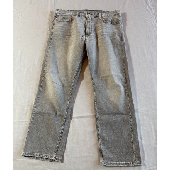 Levis 505 Jeans Mens 38x29 Black Gray Straight Denim Red Tab Workwear (Fit 38x28 - Picture 1 of 16
